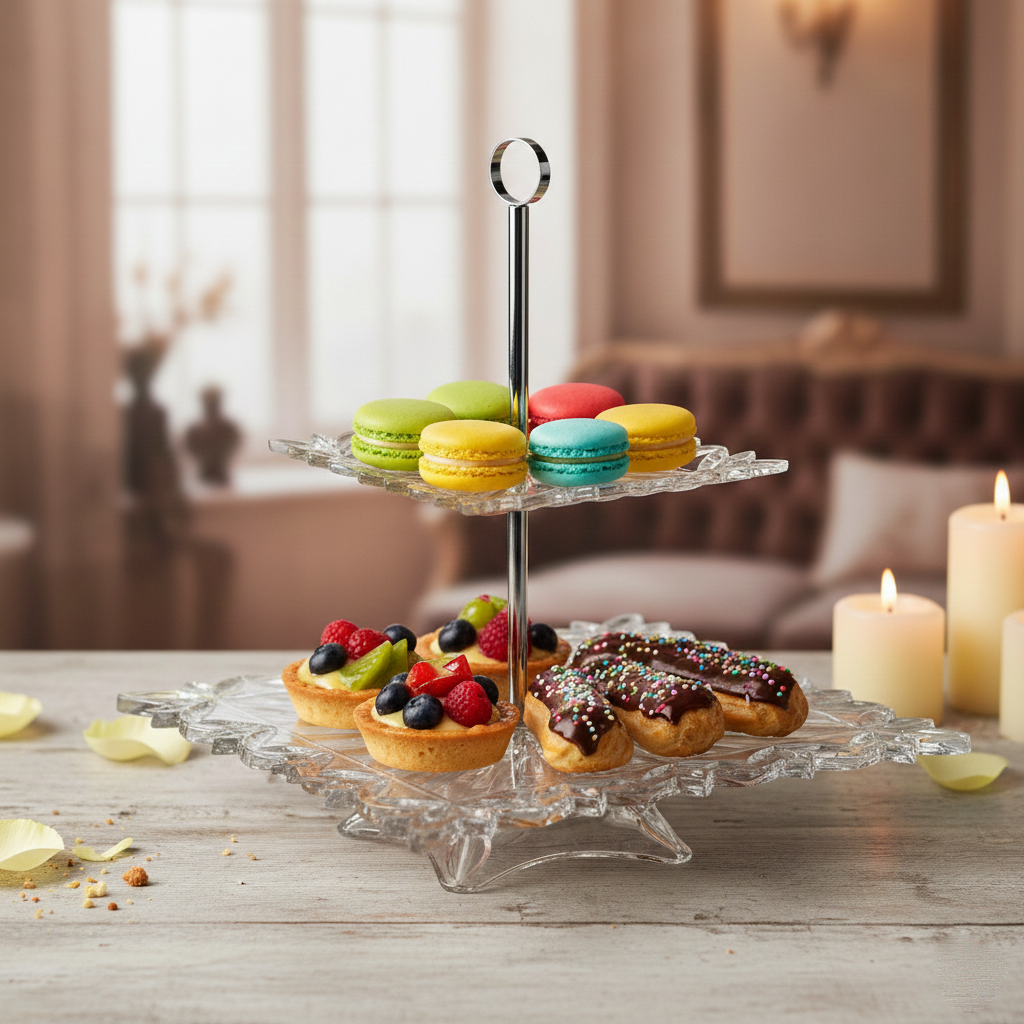 Crystal Bohemia Pierced 2 Mərtəbəli Şirniyyat Qabı 