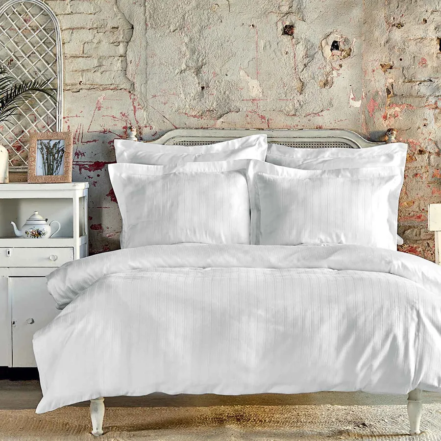 Karaca Home Charm Bold Ağ 100% Pambıq Saten Cüt Nəfərlik Yataq Dəsti